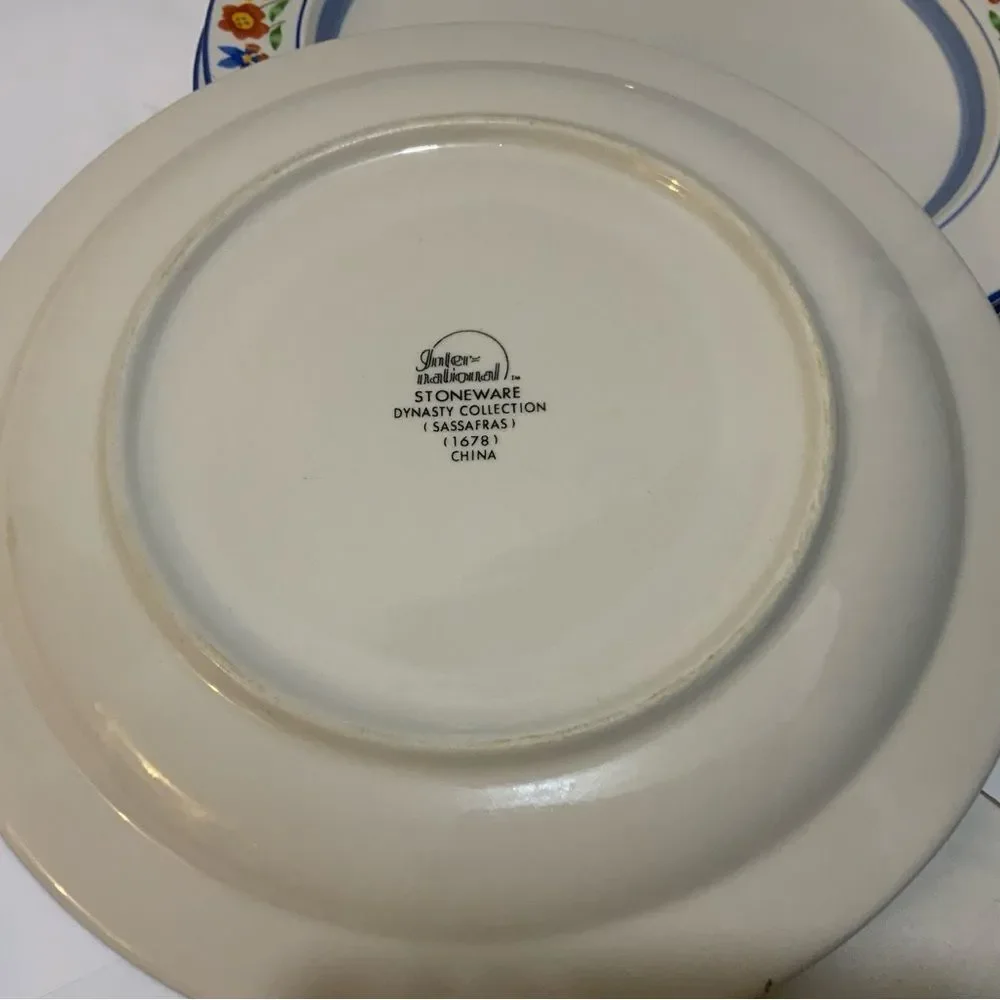 4 International Stoneware Dynasty Collection Sassafras 1678 Dinner Plates G6